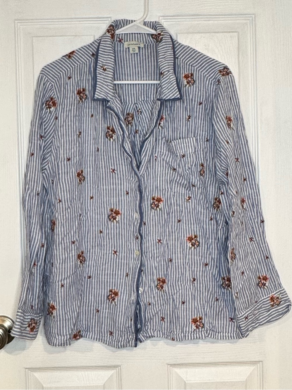 Sundance Blue and White Pinstripe Shirt with Floral Trim